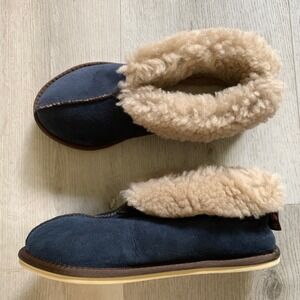 Celtic & Co Mens Navy Blue Sheepskin Bootee Slippers Made in GB Suede UK